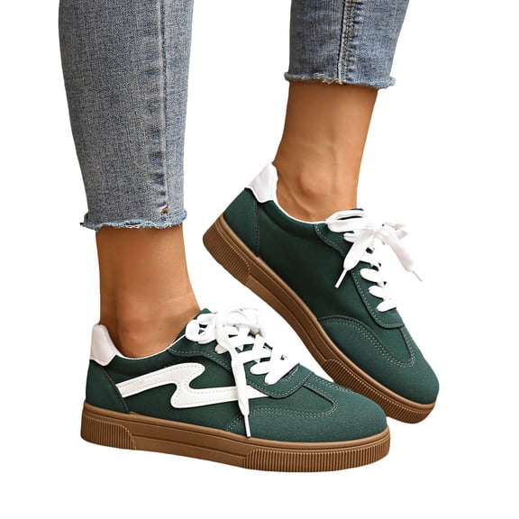 Rokment Womens Vintage Skateboarding Shoes Trendy Casual Suede Platform Low Top Fashion Sneakers Comfortable Skate Tennis Shoes Green Size 6