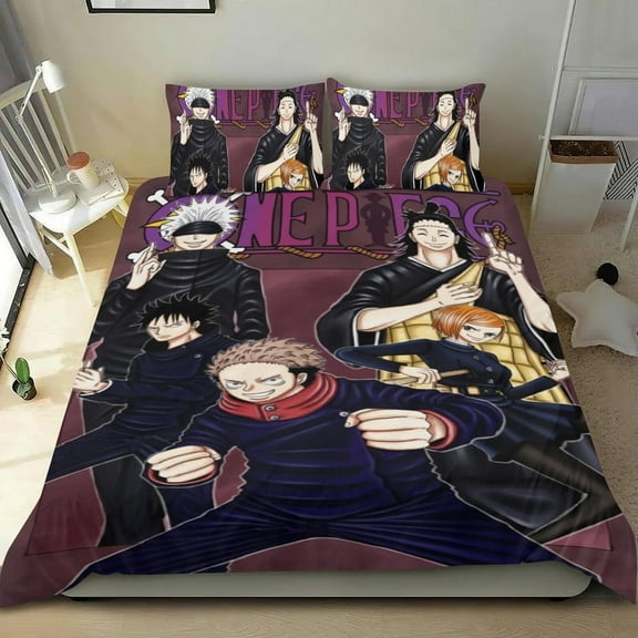 Jujutsu Kaisen Anime Cartoon 3 Piece Bedding Set Comforter Set Cute Duvet Cover Sets Super Soft Girls Bedding Set Kids Bedroom Gifts,1 Duvet Cover with 2 Pillowcases Twin