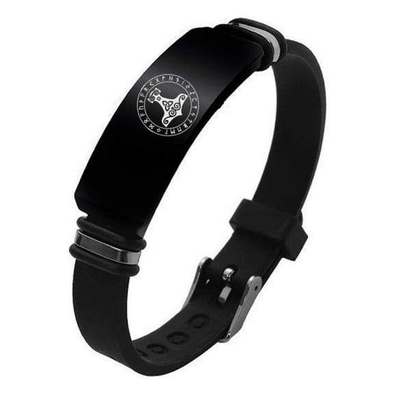 Celtic Thor's Hammer Viking Bracelet for Kids Men Women - Stainless Steel Silicone Nordic Vikings Rune Amulet Wristband Norse Runic Protection Bangle Pagan Mythology Odin Warrior Jewelry