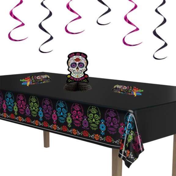 Beistle Sugar Skulls Day of the Dead Disposable Tablecloth - 108" - Multicolor - Pack of 12