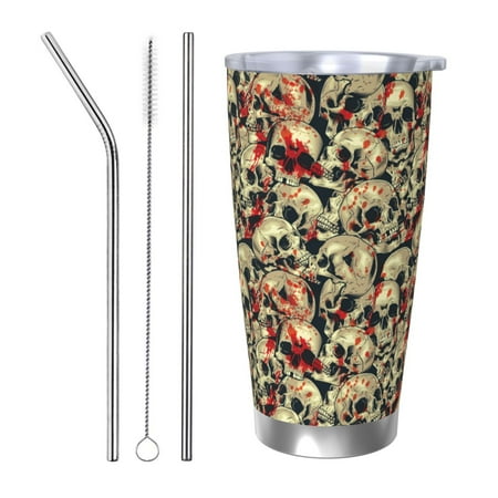 

Gaeub Skulls1 Print 20-Ounce Stainless Steel Car Cup Tumblers Cups with Lids and Straw Coffee Cups for Adults Kids Home Car Office School Travel Party-Straw Three-piece Set