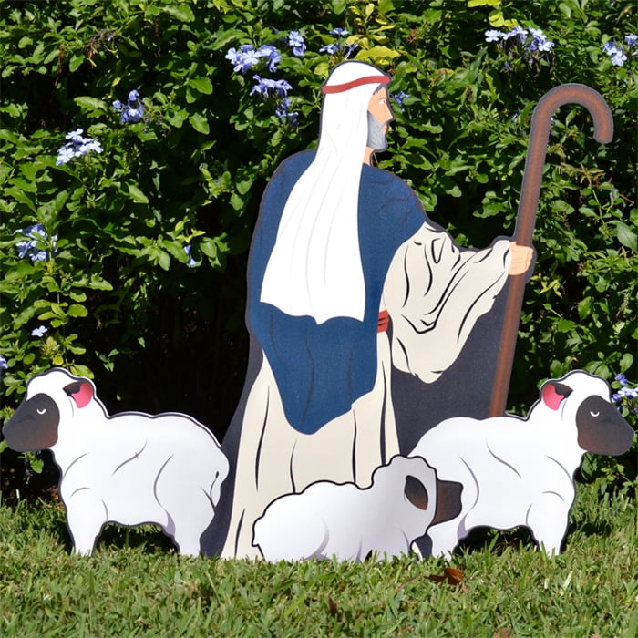 Teak Isle Outdoor Nativity Set Weatherproof Printed Nativity Shepherd