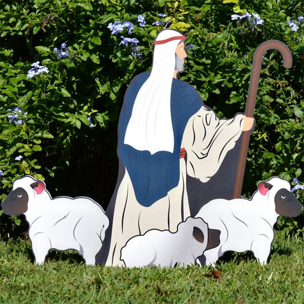 Teak Isle Outdoor Nativity Set  Weatherproof Printed Nativity Shepherd