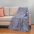 thumbnail image 3 of Print Navy Blue  Reversible Velvet and Sherpa Throw Blanket, 3 of 4