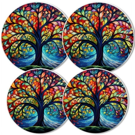 

Electric Stove Burner Covers Set of 4 White Round Cover for Gas Stovetop 8 and 10 Inch Intricate Tree Of Life with Vibrant Swirling Leaves