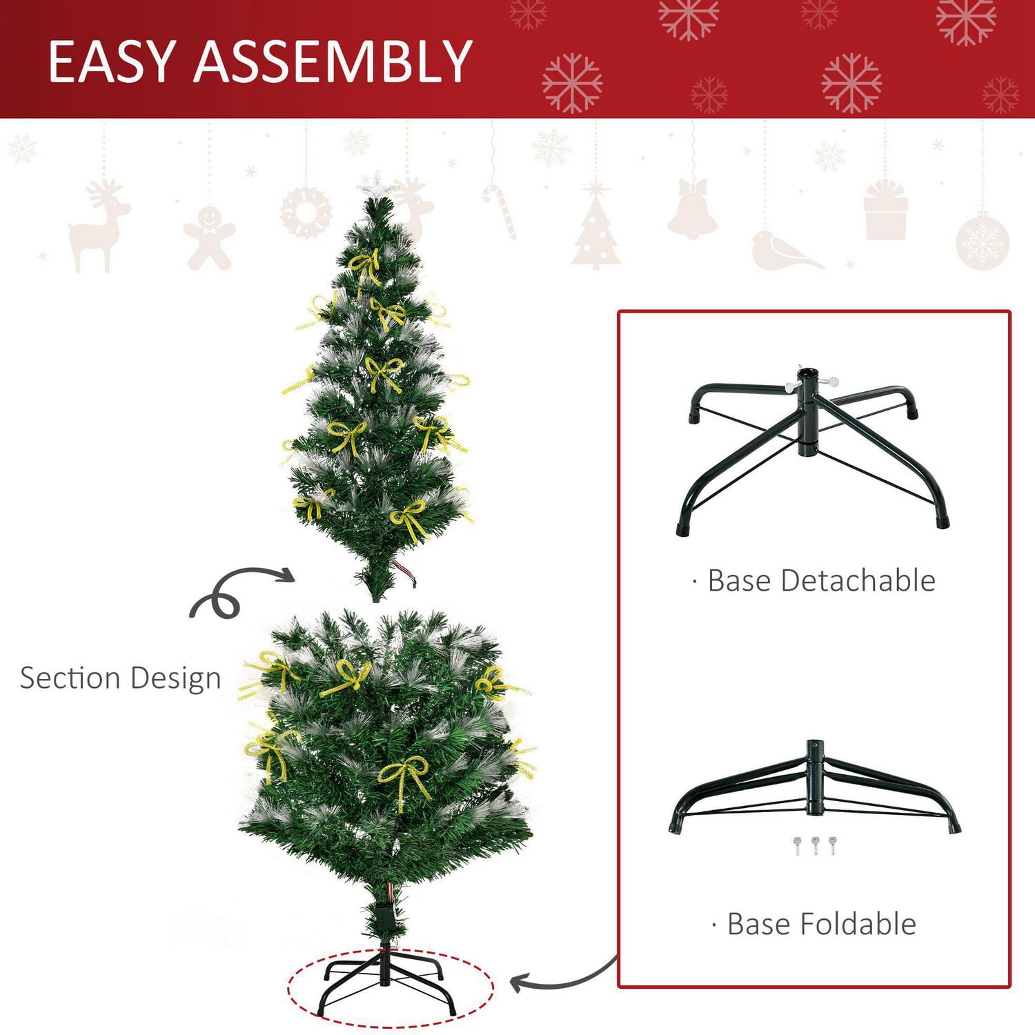 HOMCOM 6FT Prelit Artificial Christmas Tree Fiber Optic LED Light Holiday Home Xmas Decoration with Foldable Feet, Green