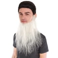 thumbnail image 2 of HPO Adult Men's Fake Mustache & Beard, Southern Long Gray Costume Beard Set, Synthetic Hair, 2 of 11