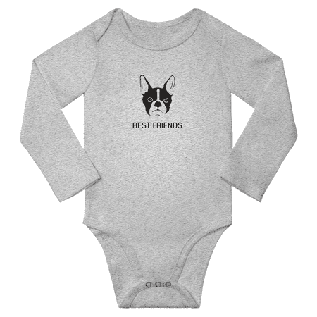 

Best Friends Boston Terrier Dog Funny Baby Long Sleeve Romper Boy Girl Unisex (Gray 6M)