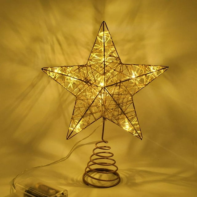 Christmas Tree Topper Gold Glitter Hollow Lighted Star Tree Topper for