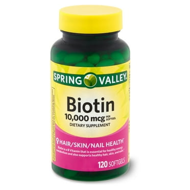Spring Valley Biotin Hair/Skin/Nails Health Dietary Supplement Softgels, 10,000 Mcg, 120 Count