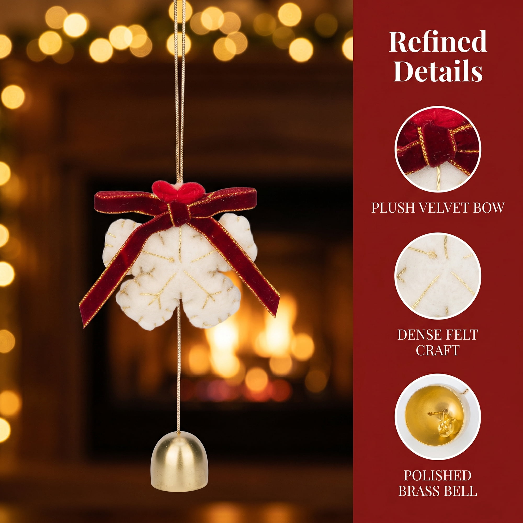 Unique Bargains 2Pcs Protection Velvet Hanging Metal Bells Copper White Snow Decor 3.5"L x 0.8"W x 6.3"H