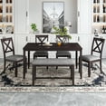 thumbnail image 3 of Harper & Bright Designs 6 Pieces Kitchen Upholstered Dining Table Set for 6 with Bench Wooden Rectangular Dining Table and 4 Chairs, Espresso, 3 of 12