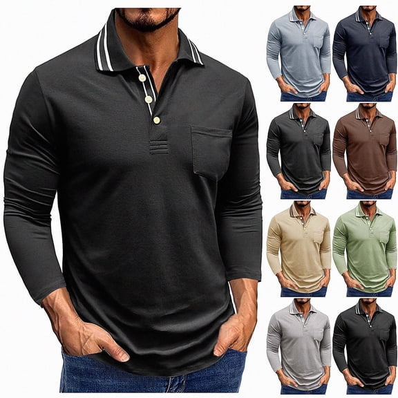 WAVSUF Men's Cotton Shirt Skinny Fit Collar Neck Long Sleeve Fall Office Basic Top Black XL