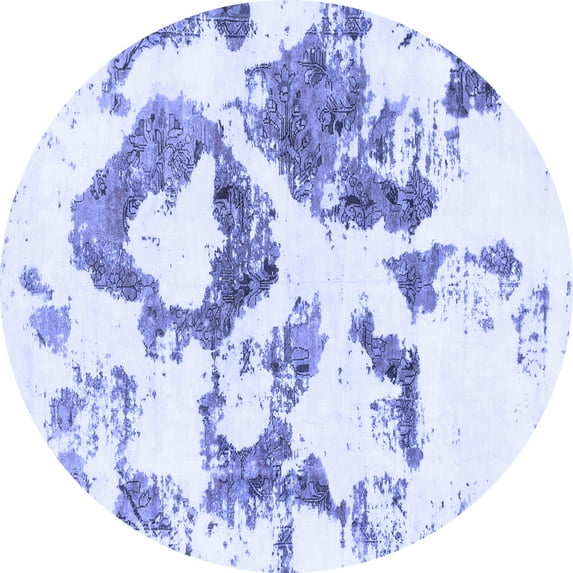 Ahgly Company Machine Washable Indoor Round Abstract Blue Modern Area Rugs, 6' Round