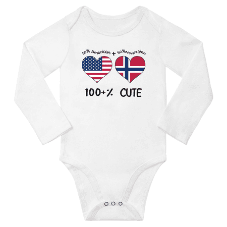 

50% American + 50% Norwegian = 100+% Cute Baby Long Slevve Bodysuit Outfits (White 3-6 Months)