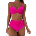 thumbnail image 2 of LSLJS Femmes Bikini Ensembles Deux Pièces Maillot de Bain Taille Haute V Cou Torsion devant Réglable Bretelles Spaghetti Maillot de Bain, 2 of 5