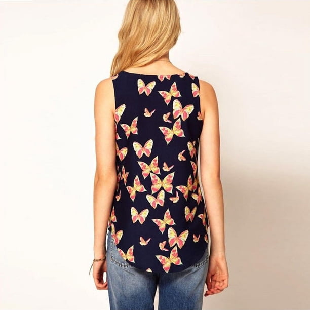 Gibobby Gasa sin mangas Crew Tank Womens Print XL Chaleco Camisas Top Blusa de mujer(Negro,XG)