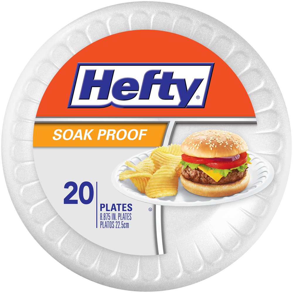 Hefty Everyday Plates Soak Proof Compartment 8.875 in Foam Plates 20 ct Bag