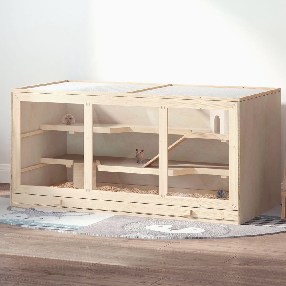 ZHICHUN Extra Large Wooden Hamster Cage Multilevel Small Animal Habitat with Opening Roof Hut Ramps Over 1000 Sqin Space for Hamster Gerbil Indoor Natural Living House