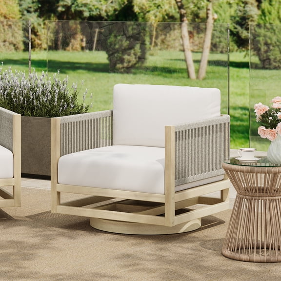 Christopher Knight Home Outdoor Swivel Chair with Rope, Water-Resistant Cushion, Teak and Cream
