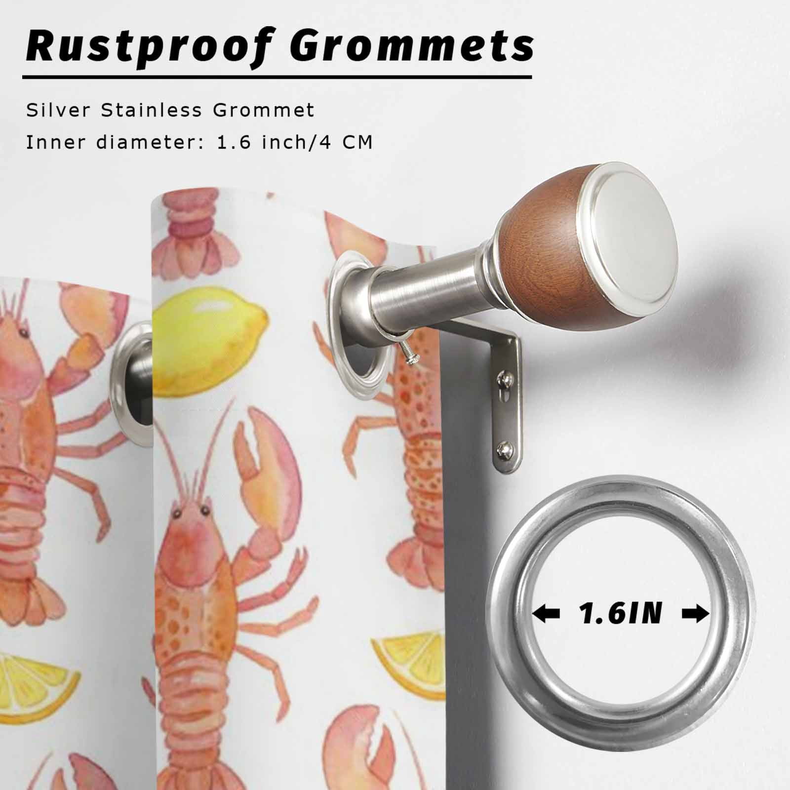 Ocean Orange Lobster Outdoor Curtains for Patio, Summer Nautical Sea Watercolor Yellow Lemon Sunshade Privacy Drapes Grommet Waterproof Outside Curtains for Porch/Cabana/Balcony 54"x 108", 1 Panel