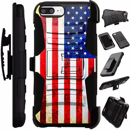 For Apple iPhone 5 Case / Apple iPhone 5s Case / Apple iPhone SE Case Heavy Duty Hybrid Armor Dual Layer Cover Kick Stand Rugged LuxGuard Holster (US Flag