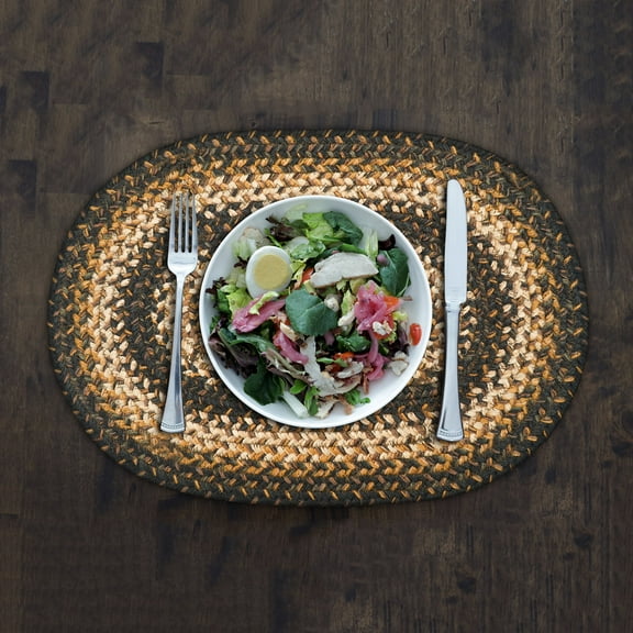 Homespice Kilimanjaro Jute Braided Vintage Placemat 13" x 19" Oval ( Pack Of 4 ) Black Table Placemat For Dining Table Mat, Spoon Rest Mats, Table Top And Hot Pot Holders
