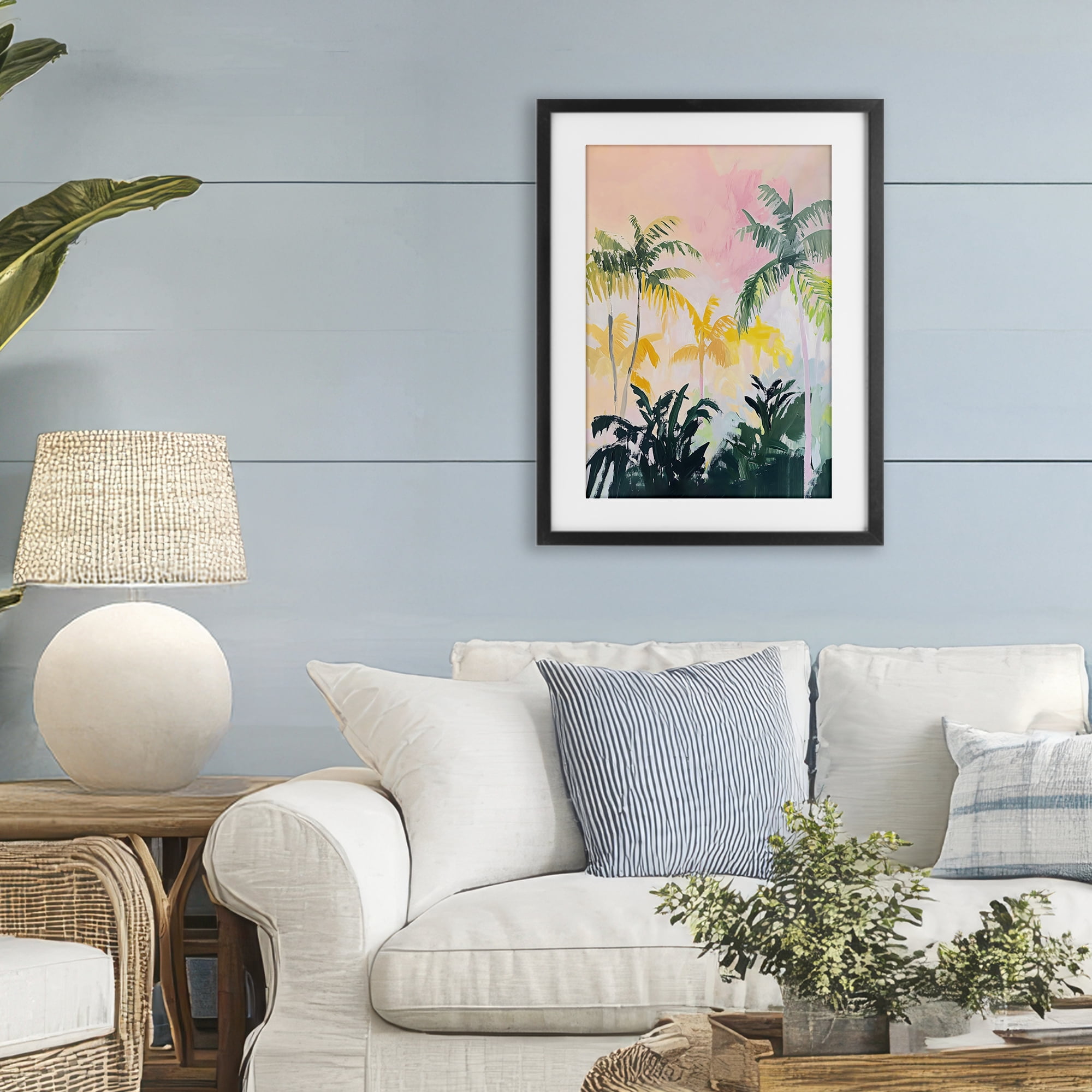 Stupell Industries Pastel Palms in Morning Glow Black Framed Print Under Glass, design by The Prints Vibe
