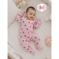 thumbnail image 6 of BemeyourBBs Preemie Newborn Baby Girl Fall Winter Spring Clothes Infant Baby Girls Footied Romper Cherry Print Long Sleeve Zip Up Round Neck Ruffled Footed Jumpsuit with Headband, 6 of 9