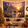 thumbnail image 3 of Dinosaurs Around a Watering Hole at Sunset, Majestic Illustration for Dinosaur Lovers, Prehistoric Wall Art, Birthday Gift, Tapestry Wall Hanging for Playroom and Dorm, 3 of 7