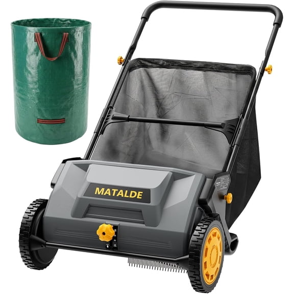 21" Push Lawn Sweeper with 103L Mesh Collection Hopper Bag, 200L Leaf Bag, Leaf and Grass Collector with 4 Adjustable Heights, Steel Frame & Rubber Wheels