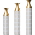thumbnail image 7 of Large Glazed Metal Floor Vases Decorative Tall Set of 3 Handmade Gorgeous Modern Home Decor Oversized Center Vases Standing Flower Holder for Home Décor Indoor (White+Gold Lines), 7 of 7
