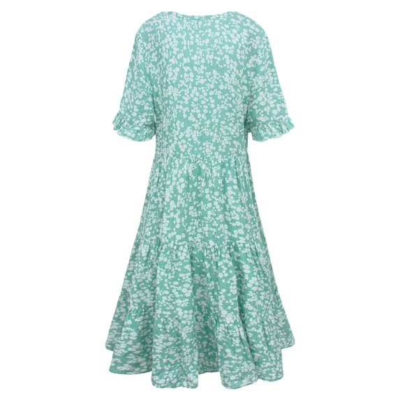 Vedolay Girls Dresses Women Casual Loose Bohemian Floral Dress with Pockets Short Sleeve Long Maxi Summer Beach Swing Dress,Green XXL