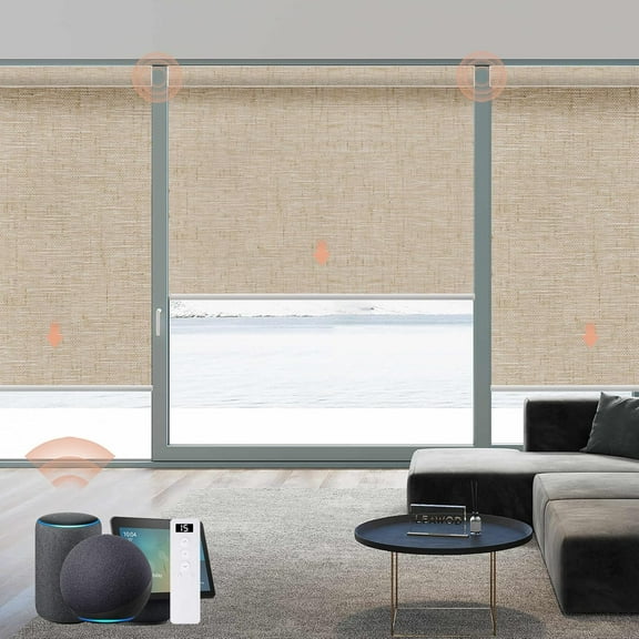 Motorized Blinds Roller Shade with Remote: EnjinZZ Automatic Smart Blind for Windows 100% Blackout, Electric Blinds Compatible with Alexa/Google Home/Apple Homekit, Customized Size,Linen Caramel