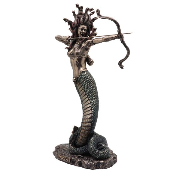 Veronese Design 14 1/8" Tall Cold Cast Resin Antique Bronze Finish Furious Medusa Shooting Arrow Greek Roman Goddess Statue Figurine