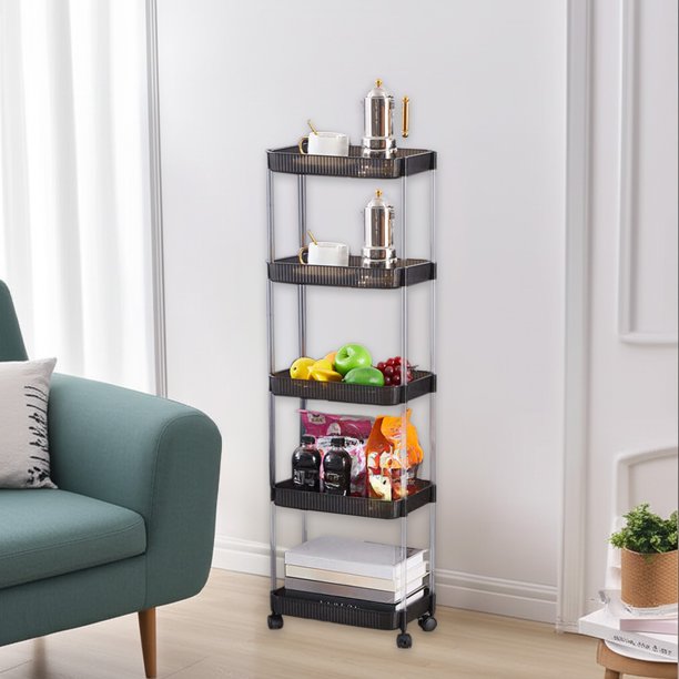Carrito de almacenamiento móvil grande con ruedas - Estantería ajustable de 3 niveles para cocina, baño y despensa, estante de plástico negro, 33,5 x 22,5 x 109 cm