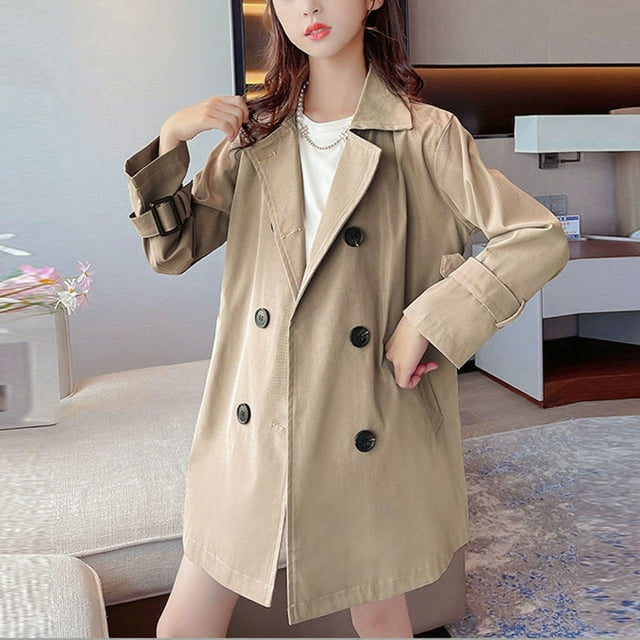 Cowsor Manteau Long Trench pour Filles Simple Boutonnage Surdimensionné Coupe-Vent Classique Col Rabattu Automne