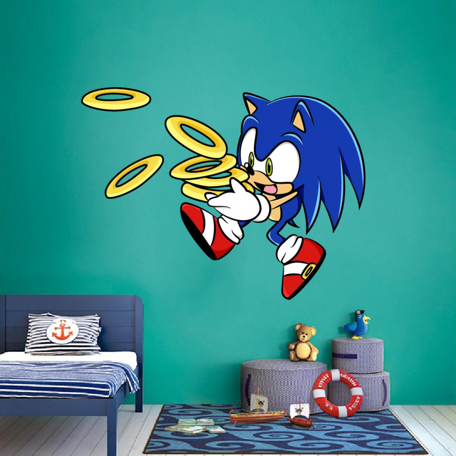 SUPER SONIC THE HEDGEHOG Coin Smash Collection Cartoon Character Wall Art  Vinyl Sticker Decal- Baby Girl Boy Bedroom Decal Baby Kids Room Wall  Sticker Vinyl Art House Wall Decor Size (20x18 inch) -