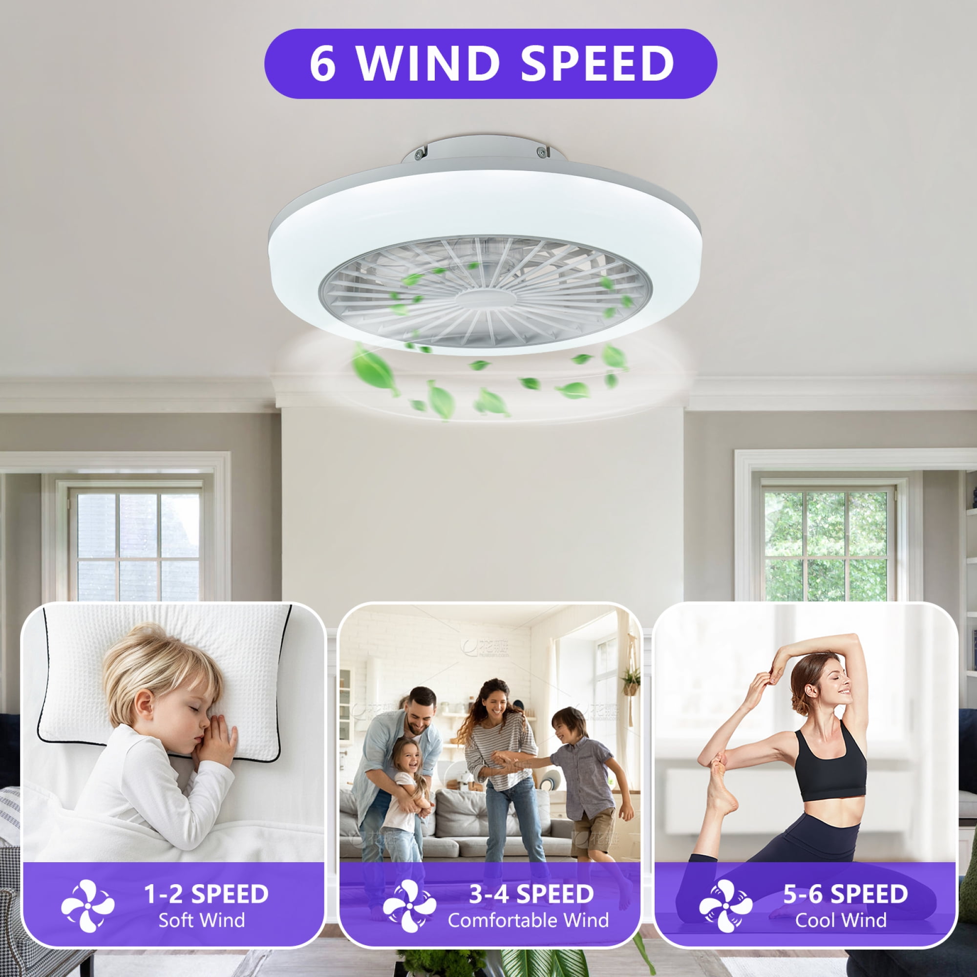 Leumius 18" Ceiling Fan with RGB Light Remote, Smart LED Ceiling Fans with Remote/App Control, Modern Low Profile Dimmable Light Ceiling Fan for Bedroom Living Room White