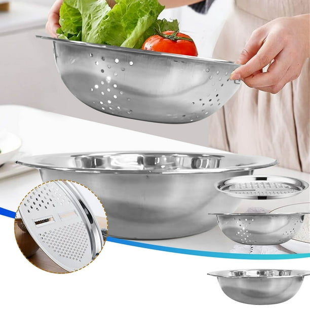 Juego de coladores de colador de lavabo de acero inoxidable multifuncional 2024 | Rebanadora de verduras de queso rallador 3 en 1 | Tazón enjuagador de arroz | Contenedor incluido | 26cm/28cm
