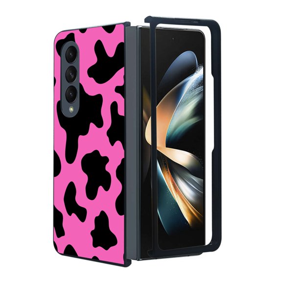 ANJ  Protective Snap-On Design Printed Case Compatible with Samsung Galaxy Z Fold 4 - Hot Pink Cow Print