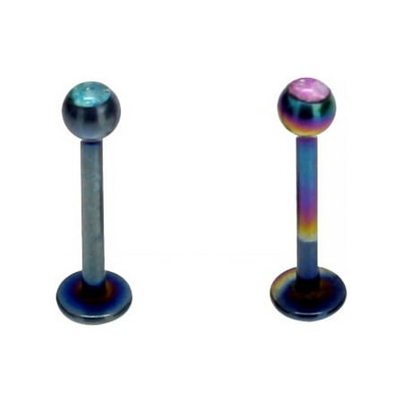 BODY JEWELRY 2pcs Surgical Stainless Steel Anodized Picture Labret Set