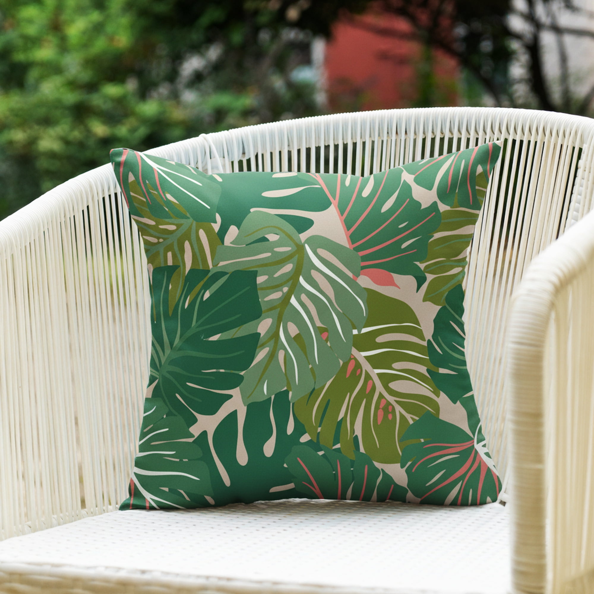 Mainstays 16 in x 16 in Tropical Monstera Outdoor Pillow, Green