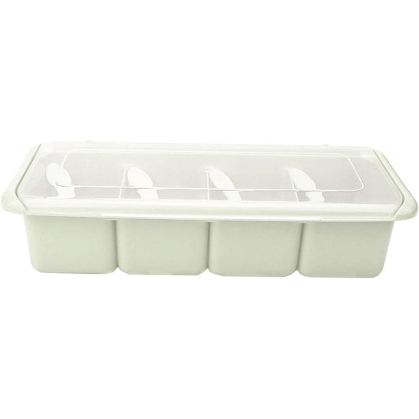 Zhuge Caja de condimentos de 4 rejillas, estante de especias con múltiples compartimentos, recipiente para condimentos para el hogar con cucharas para especias, sal, azúcar, vinagrera (verde)