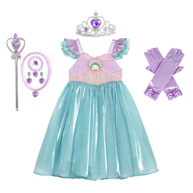 Vestido de Sirenita de Disney para niñas de 2, 4 y 8 años, disfraz de princesa Ariel, vestidos para niños, fiesta de cumpleaños de carnaval, conjuntos de ropa de sirena
