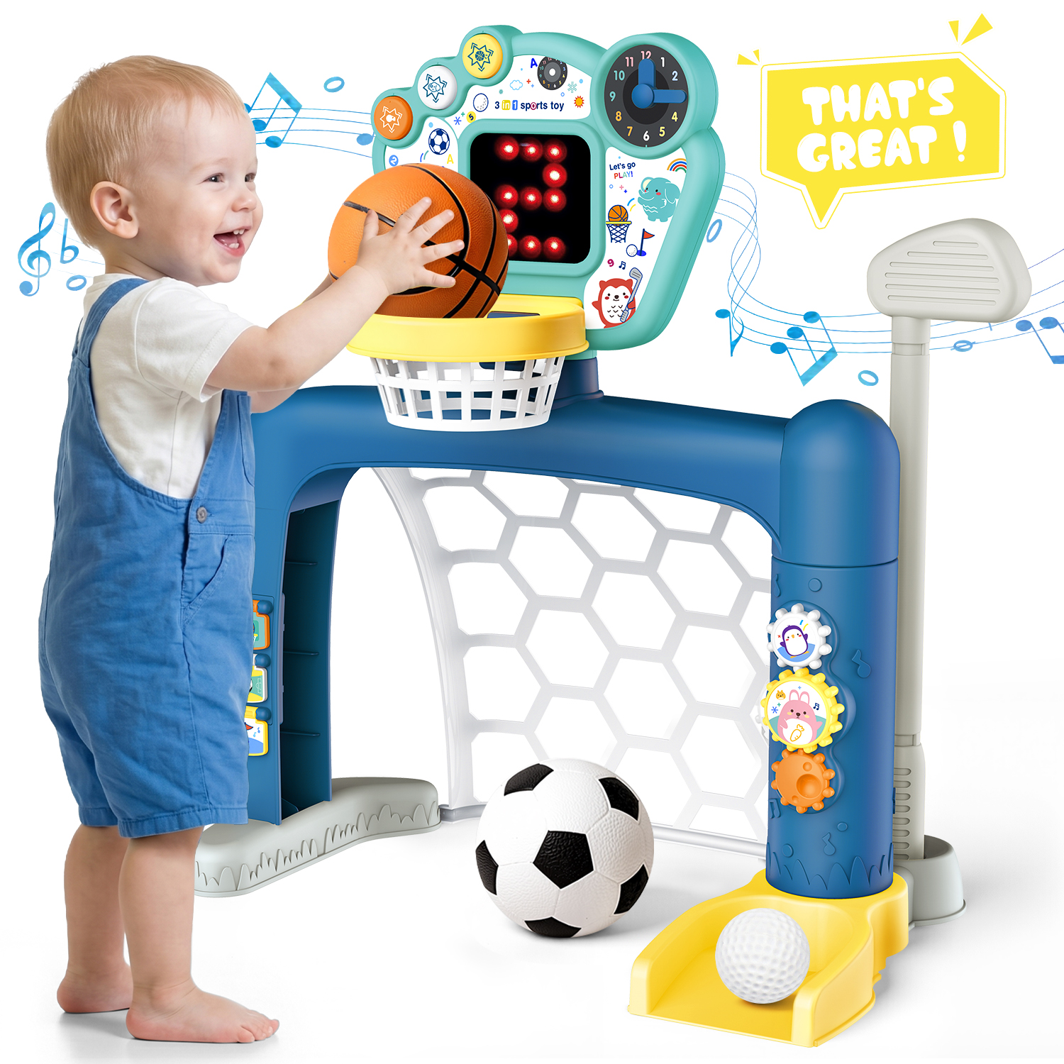 Beefunni 3 in 1 Sports Center for Toddlers, Basketball Hoop Toy for Boys Girls