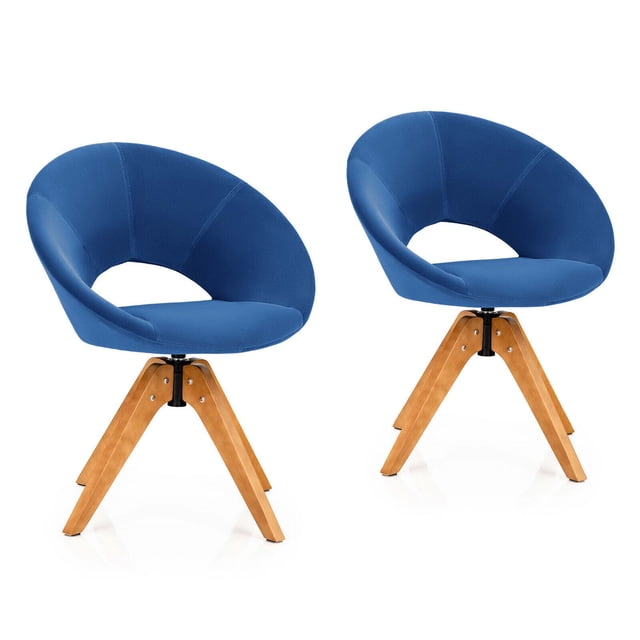 Gymax Set of 2 Swivel Accent Chair Modern Velvet Vanity Chair w/ Wood Legs Blue