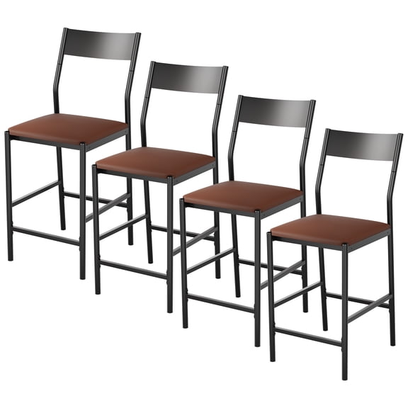 Memoryfield PU Leather Bar Stools Bar Stools Set of 4, Modern Iron Counter Height Chairs, 300 lb Capacity, Kitchen Island & Home Bar, Brown