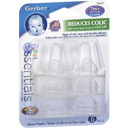 Gerber First Essentials BPA Free Fast Flow Silicone Nipples 6