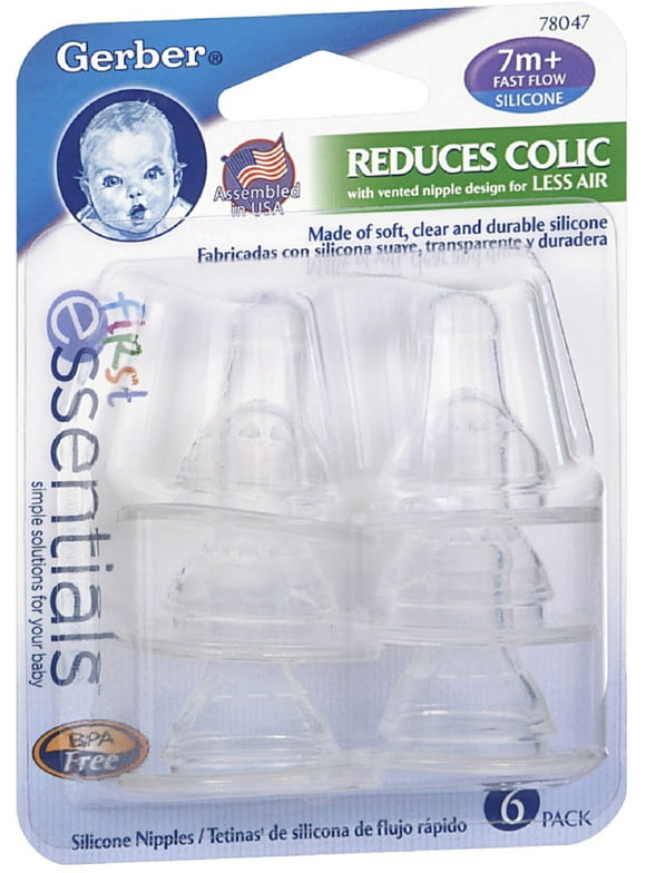 Gerber First Essentials BPA Free Fast Flow Silicone Nipples 6 ea (Pack of 3)
